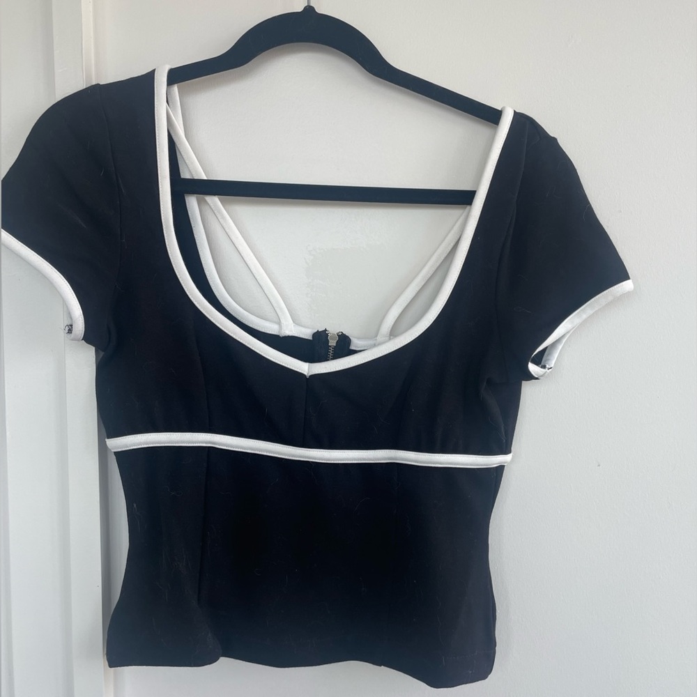 Maeve by Anthropologie Black and White Square Neck Top Size Small